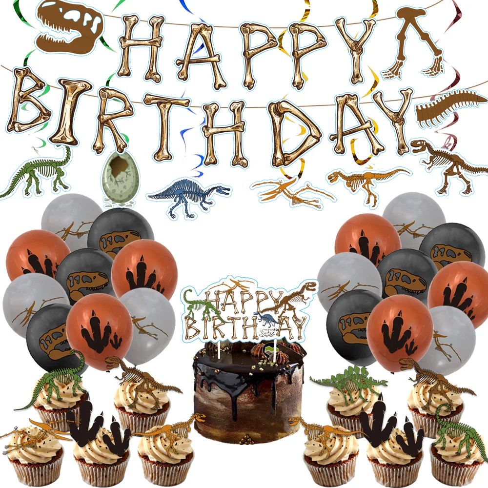 Dinosaur Kid Cartoon Theme Happy Birthday Party Decorations Disposable Cutlery Balloon Baby Bath Supplies