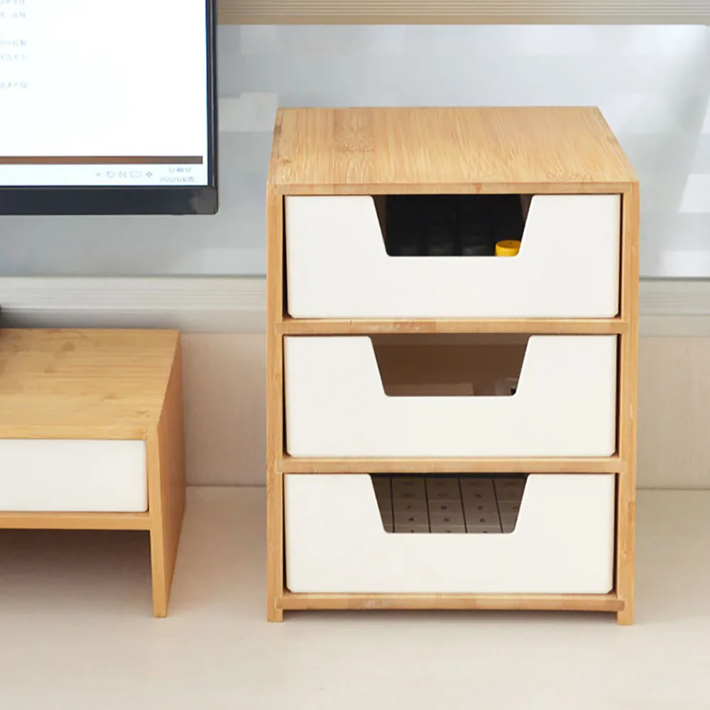 

Desktop Bamboo Storage Chest Separate Cosmetic Drawer Storage Box Makeup Skin Care Rack For Office Living Room