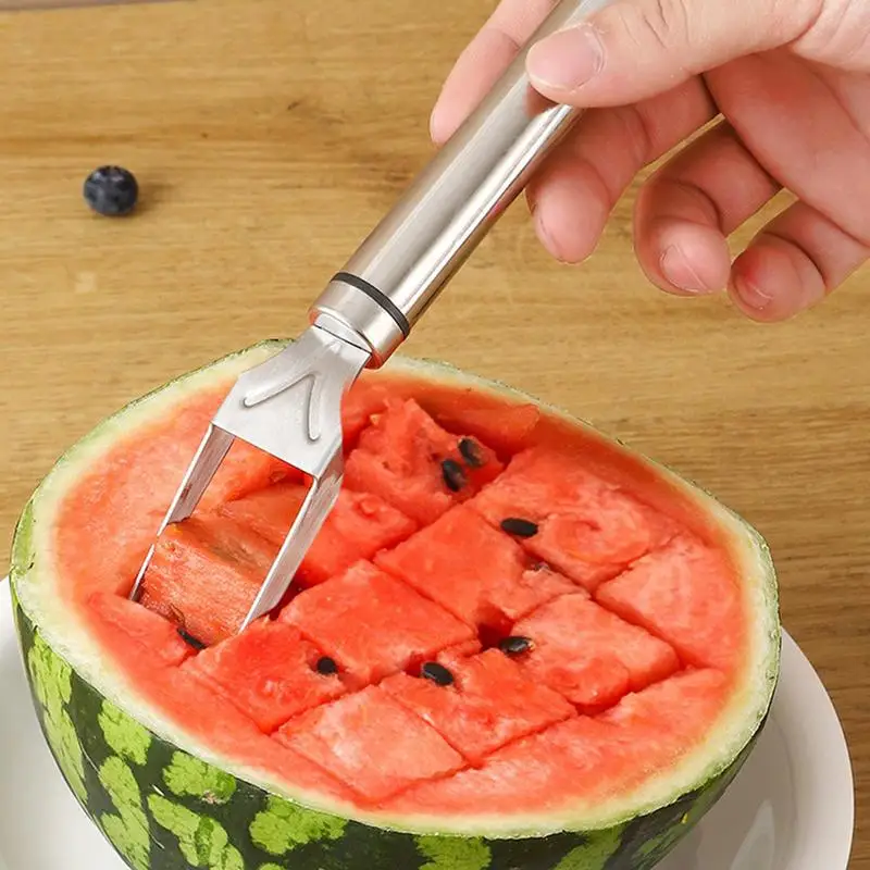 

Watermelon Slicer Fork Portable And Rust Proof Tools Stainless Steel Double Ended Fruit Cutting Fork For BBQ Picnic Camping