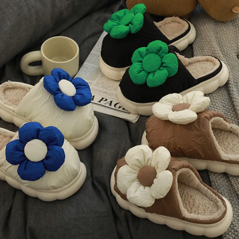 

Slippers Women's Winter Home Slippers Indoor Thick Bottom Warm Cotton Slippers Women's Home Anti-slip Down Fabric Warm Slippers