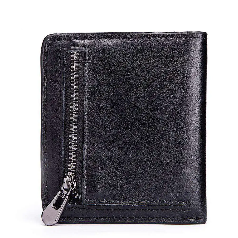 

SUMAITONGSmall Card Holder Genuine Leather Wallet Men Male Coin Purse Mini Portomonee Clamp for Money Bag Slim for Zipper Pocket