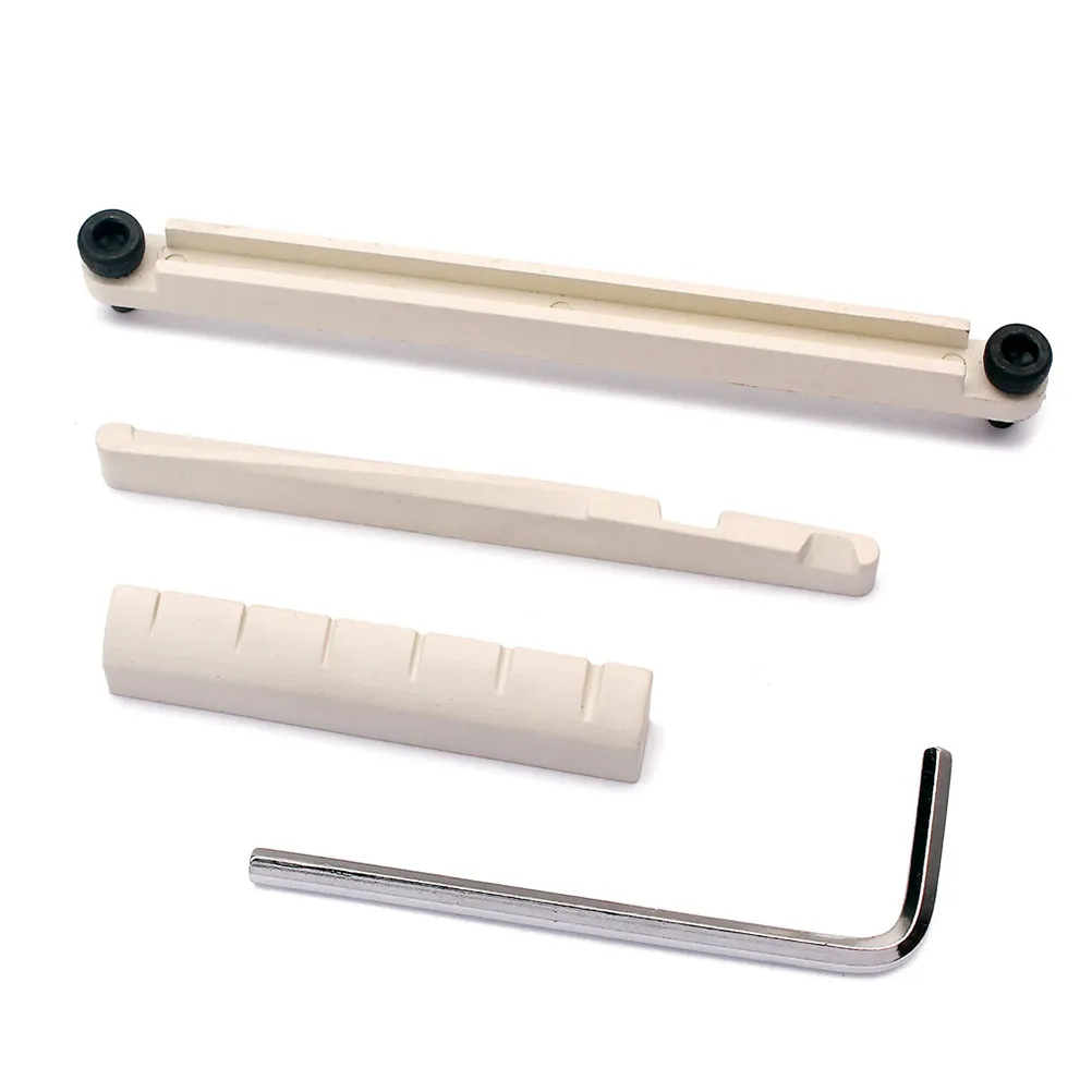 Фото Комплект для гитары: седло и нут из белого POM, 3.2x1x0.4 дюйма, с точной регулировкой, для электрогитар и акустических гитар, с мини-шестигранным ключом №2