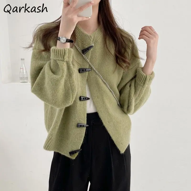 

Cardigan Women Horn Button Warm Sweater Teens Spring New Chic Ulzzang Preppy Retro Tender Female Elegant Loose Soft Cozy Sweet