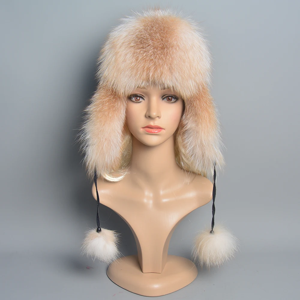 Зимняя меховая шапка для женщин с ушами из натурального Лисьего меха русские