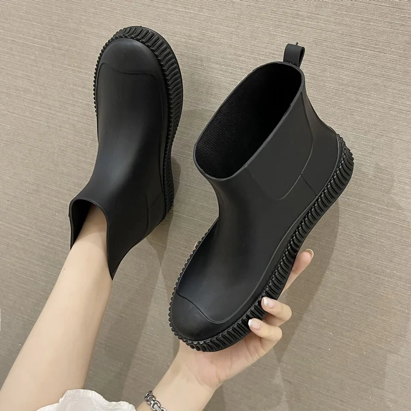 Женские Непромокаемые Ботинки Без Шнуровки Нескользящие Ботильоны На Плоском