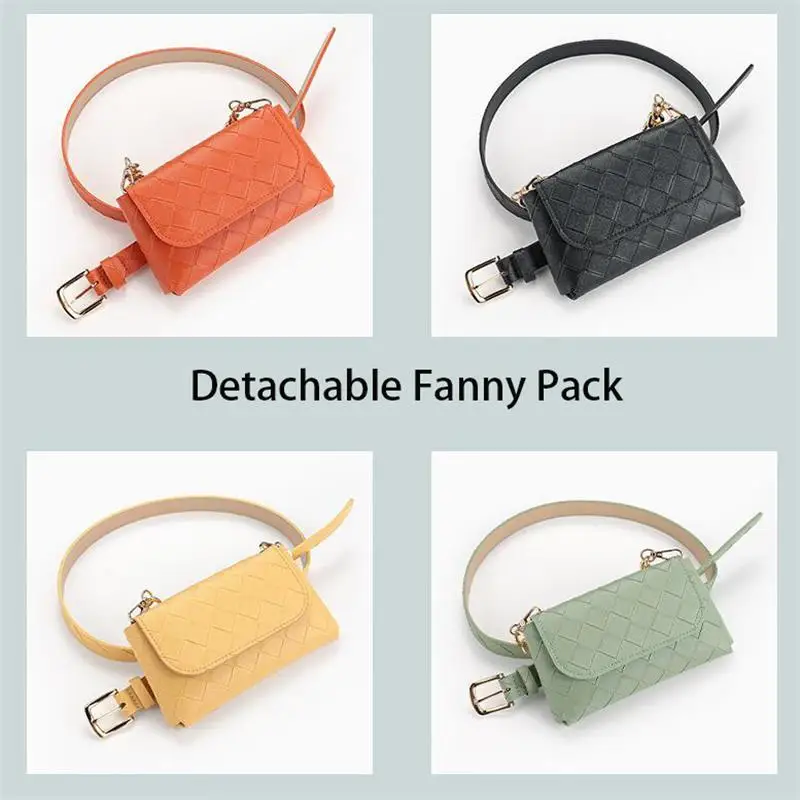 

Fashion Candy Color Mobile Phone Change Cosmetics Waist Bag Plaid Women Belt Pin Buckle Decorative Belt Detachable Fanny Pack