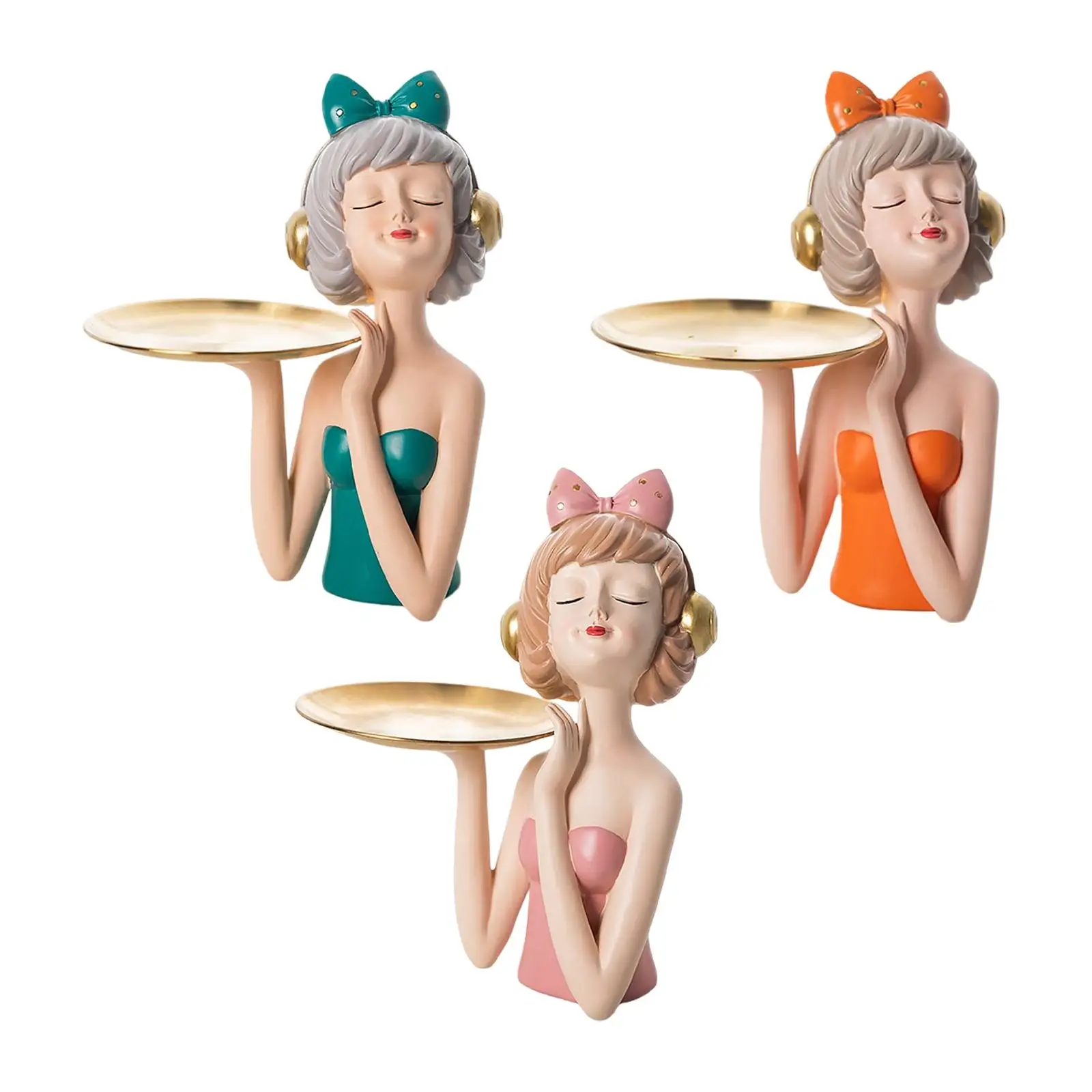 

Girl Storage Tray Ornament, Holder for Home Office Jewelry Wedding Desktop Decoration