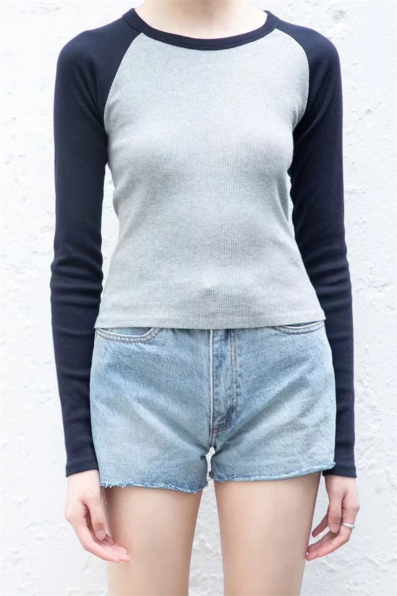 

Лидер продаж, пуловер, 2023, Женская Винтажная футболка в стиле пэчворк, с круглым вырезом и длинным рукавом, Весенняя модная женская мягкая хл...