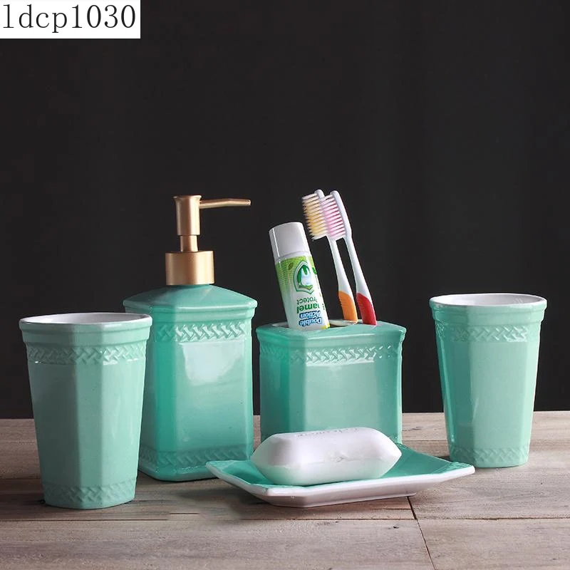 

White Ceramic Bathroom Five-piece Set Nordic Bathroom Supplies Brushing Cup, Mouthwash Cup, Toiletry Set, Bathroom Decoration
