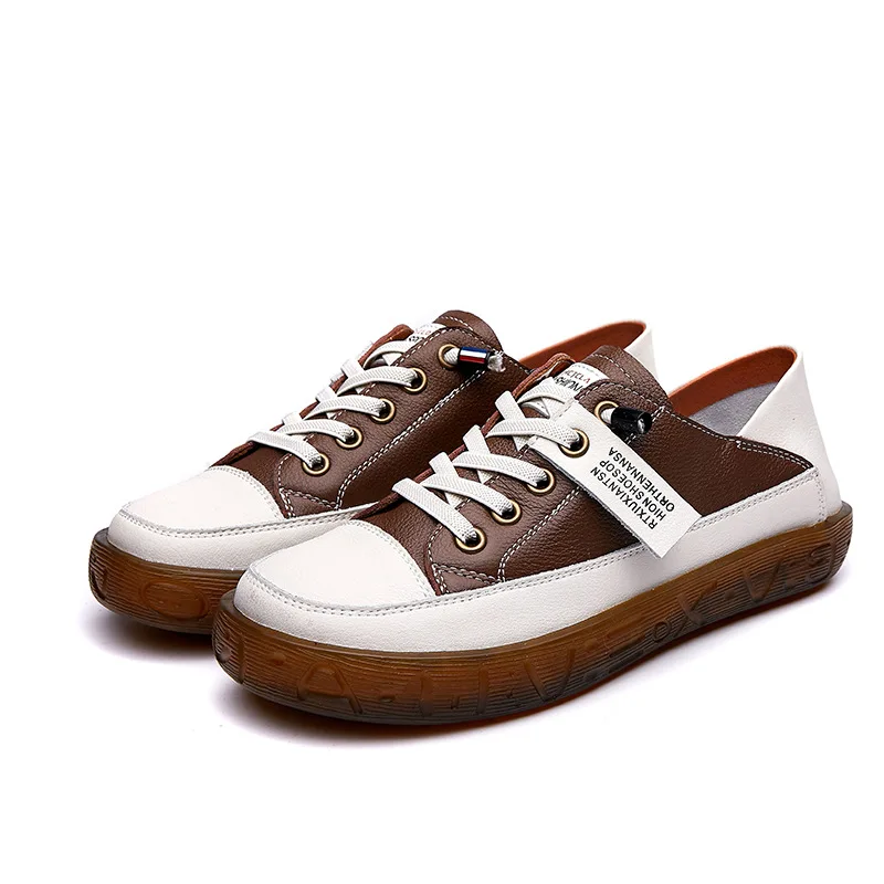 Loafer Shoes Woman Spring 2023 New First Layer Cowhide Low Top Little White Shoes Woman Vintage Soft Soled Student Single Shoes