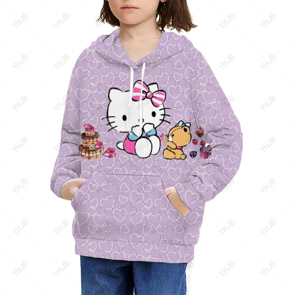 

Fashion Girls Sweatshirts Autumn New Hello Kitty 3D Print Kids Long Sleeve Tshirts Cartoon Printing O-neck Tops Baby Trendy Top