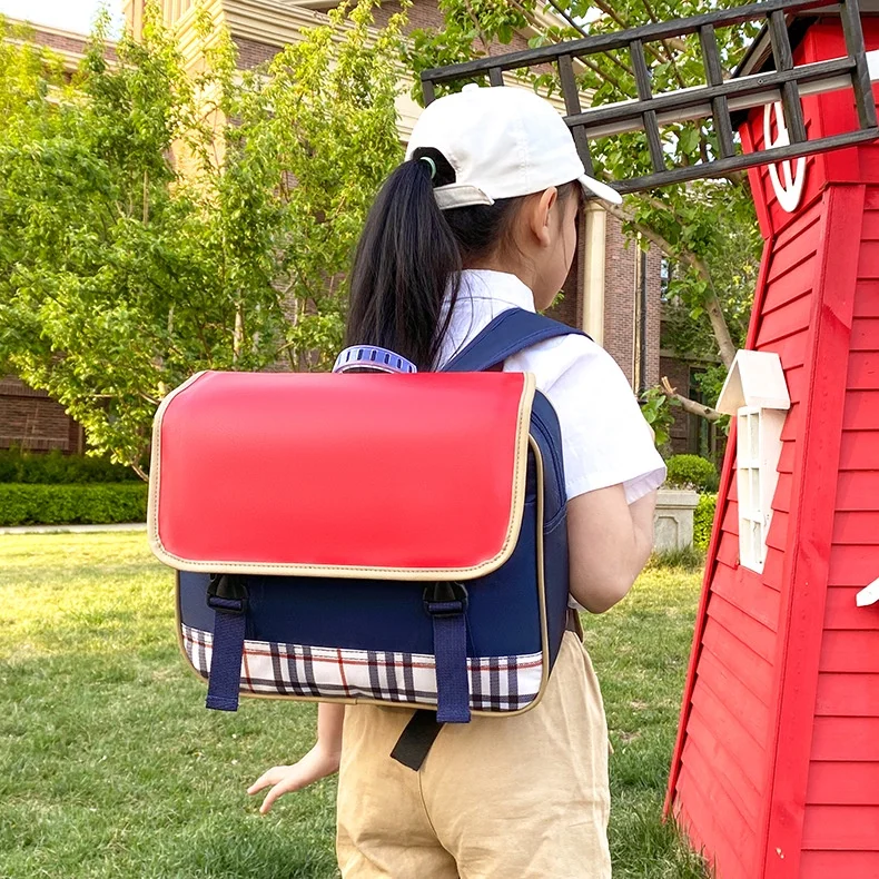 Children Simple Horizontal British Style PU Oxford Backpacks New Girls Boys Students Fashion Lattice Small School Bags Hot