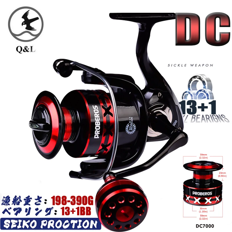 

Q&L 2022 DC 2000-7000 Spinning Reel 13+1BB Spherical rocker arm Spinnning Fishing Reel 30kg Max Drag 5.2:1 CNC Rocker arm japan