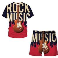 mens summer electric guitar suit 3d printed hawaiian style short sleeve t shirt shorts simple model comfortable breathable
