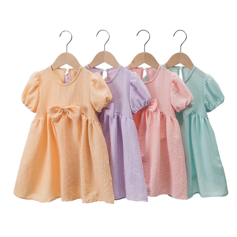 

2022 Summer Baby Girl Dress Solid Color Infant Princess Party Dresses A-Line Bow Girl Beach Dress Toddler Kids Clothing