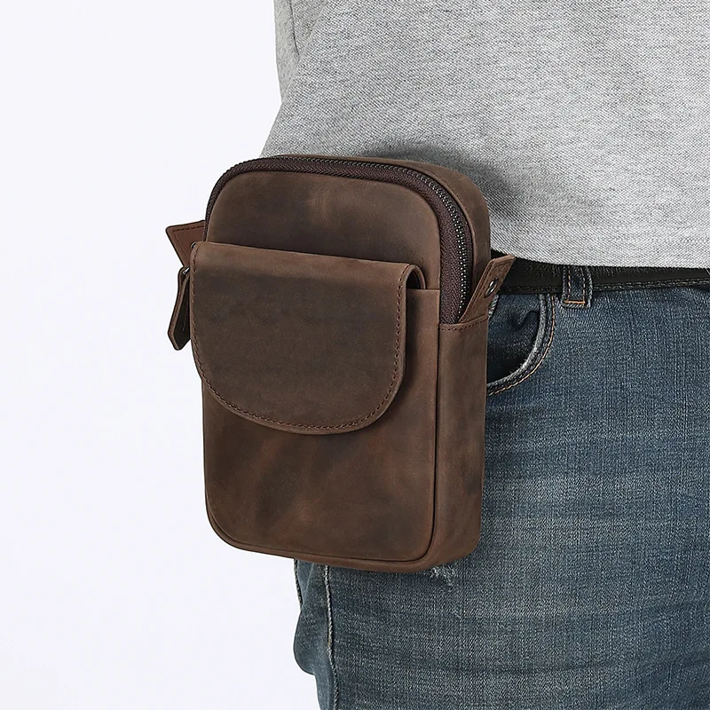 Casual Genuine Leather Crossbody Bags for Men Zipper Top Layer Leather Bag Man Purse Side Bag Shoulder Bag for Men