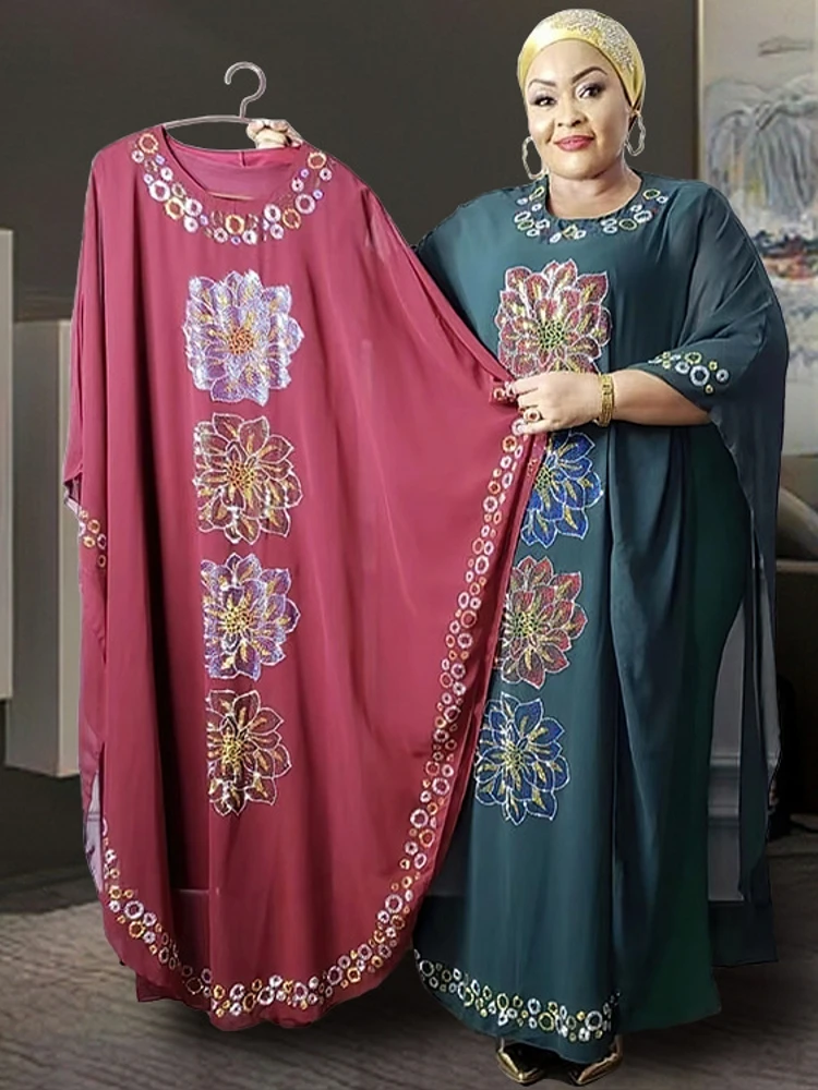 African Dresses for Women Nigeria Turkey Caftan Dress 2022 Traditional Ramada Abaya Muslim Diamond Boubou Robe Femme Clothes 2PC