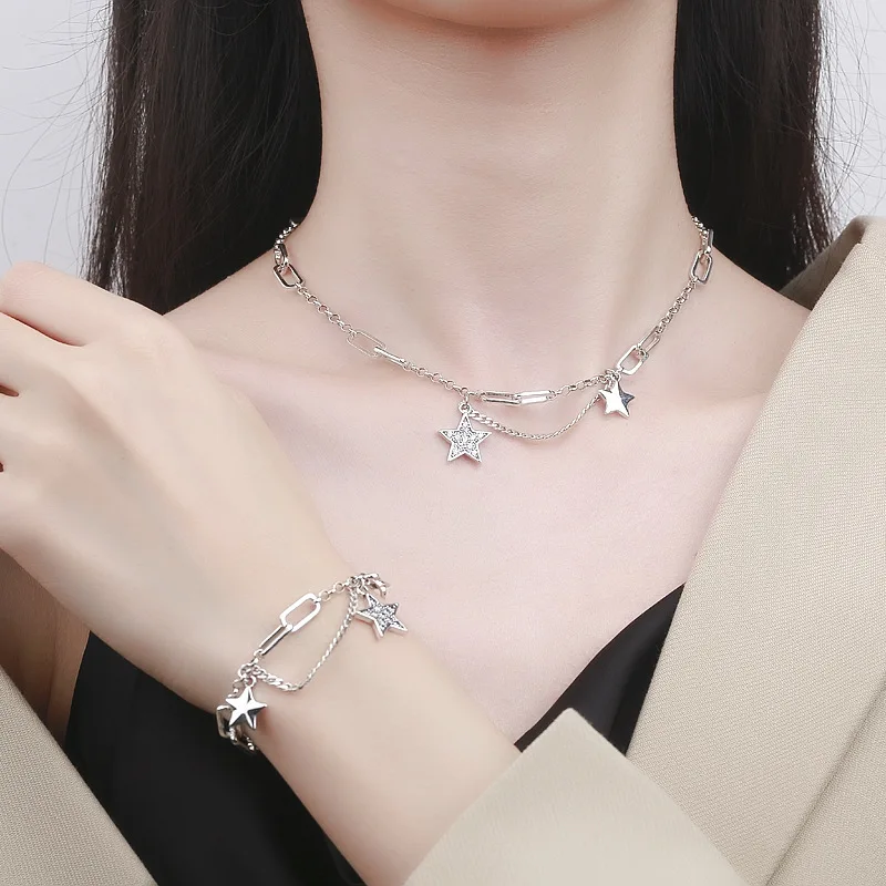 

New Choker Chain Diamond Clavicle Necklace Splicing Chain Star Sweater Chain Fading Hip-Hop Trendy Brand Necklace Lover Gifts