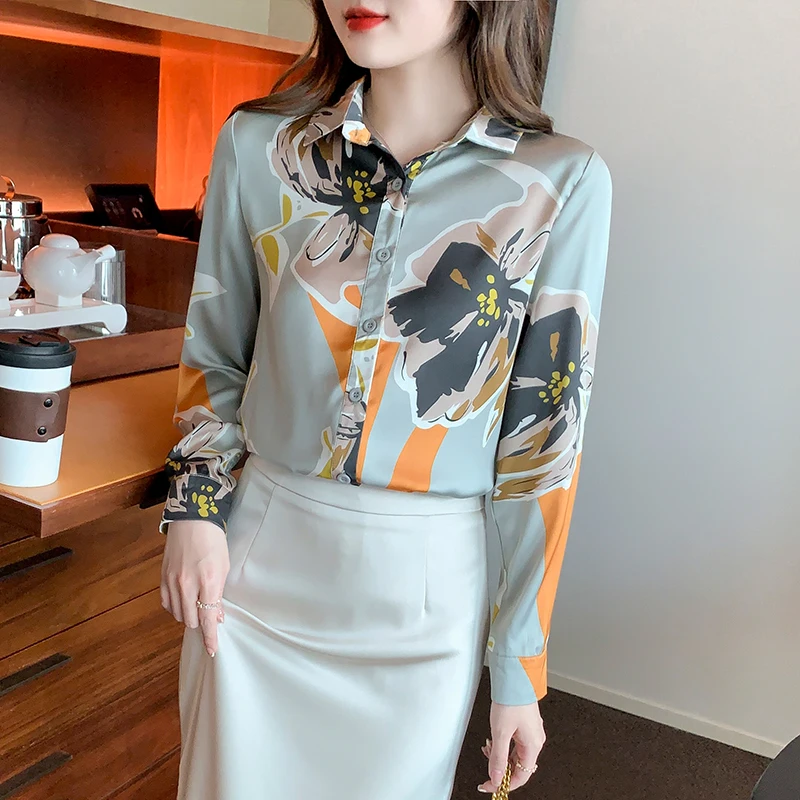 

Женская рубашка 2022, модные женские рубашки на пуговицах с принтом, блузки, Дамские топы с длинным рукавом, Базовая Блузка-поло, женская одежд...
