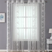 2pcs lace yarn curtains four row flower warp knitting yarn finished white jacquard curtain for balcony living room bedroom