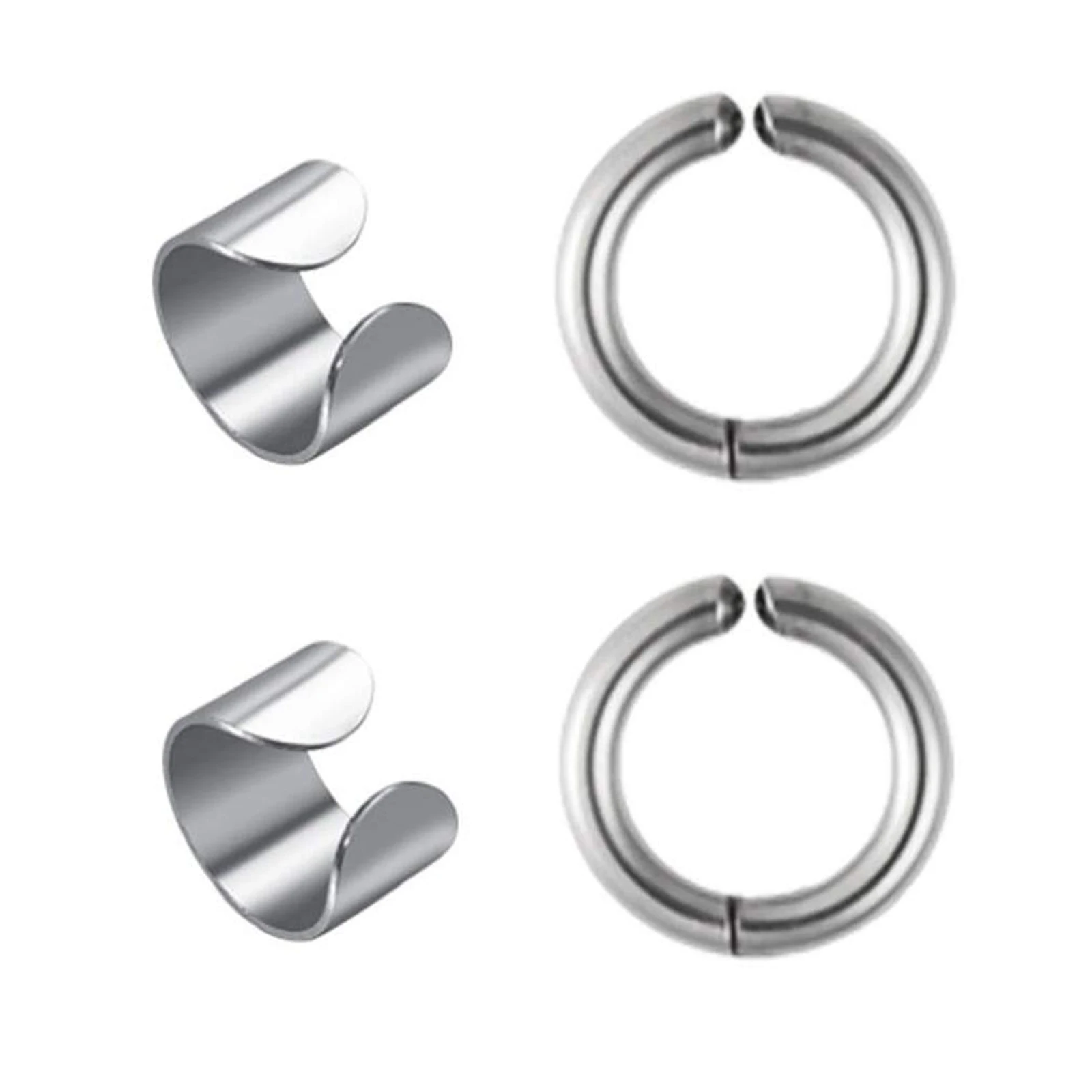 2 пары поддельных сережек для женщин, клипсы для хряща из нержавеющей стали, серебряные/черные/золотые, стильные панк украшения.