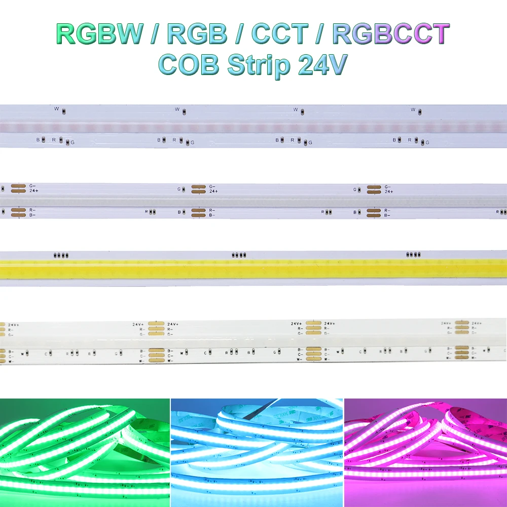 

FOB COB LED Light Strip 840LEDs/M CCT/RGB/RGBW/RGBCCT High Density Flexible RA90 Linear Dimmable Led Tape DC24V 15/20W