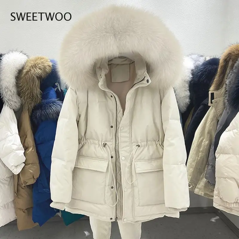 Women Cotton Padded Fur Parka New Big Fur Collar Down Winter Jacket Office Ladies Thick Warm Parkas Female Outerwear Tide 2022