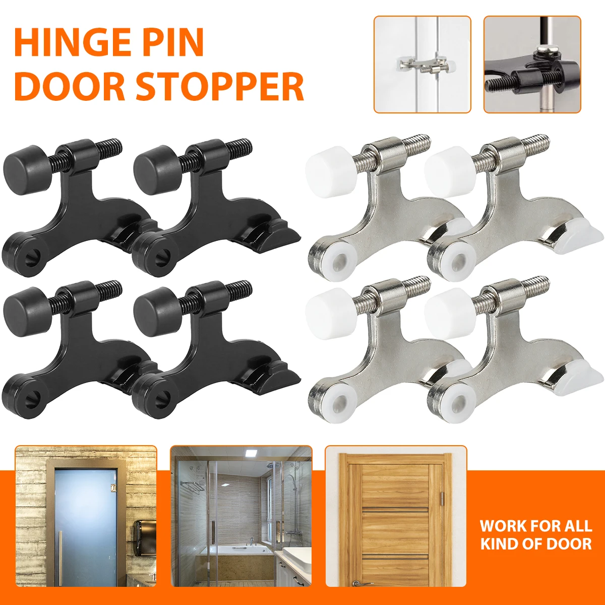 

4Pcs Hinge Pin Door Stopper Hinge Door Stop Adjustable Pin Door Stop Prevent Wall Door Durable Premium Hinge Pin Door Stop