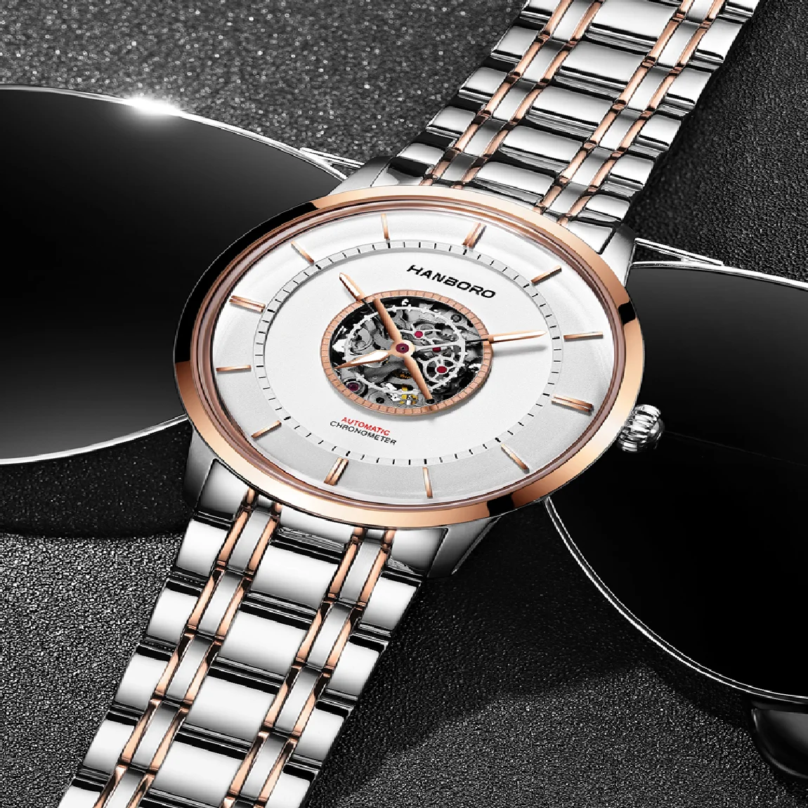 

HANBORO New Men full-automatic mechanical Wristwatch Stainless Steel Men Waterproof watch Watches business reloj hombre