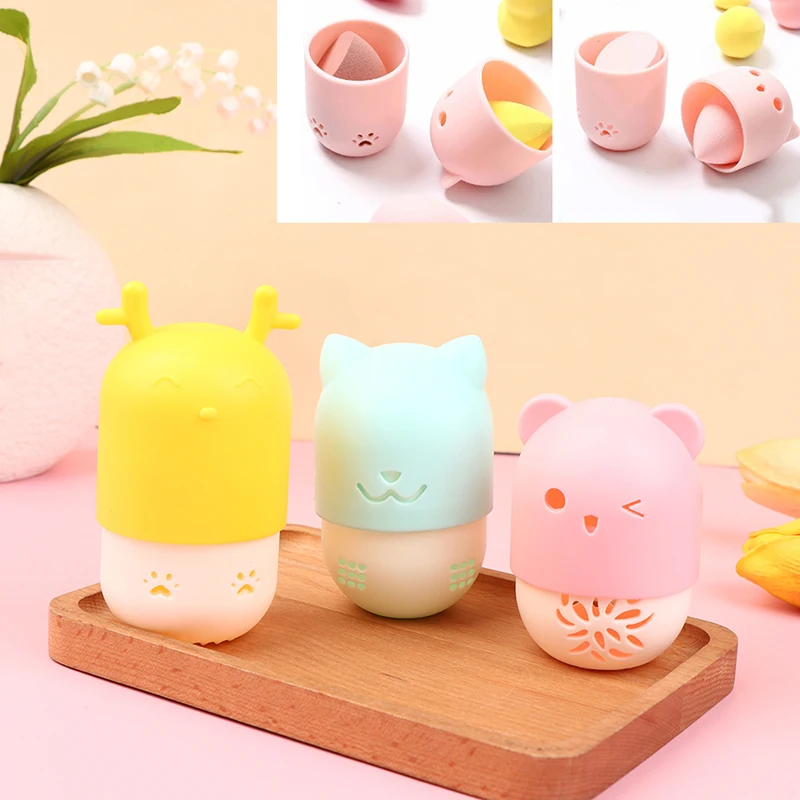 1Pcs Portable Kitten Beauty Powder Puff Blender Holder Sponge Makeup Egg Drying Cases