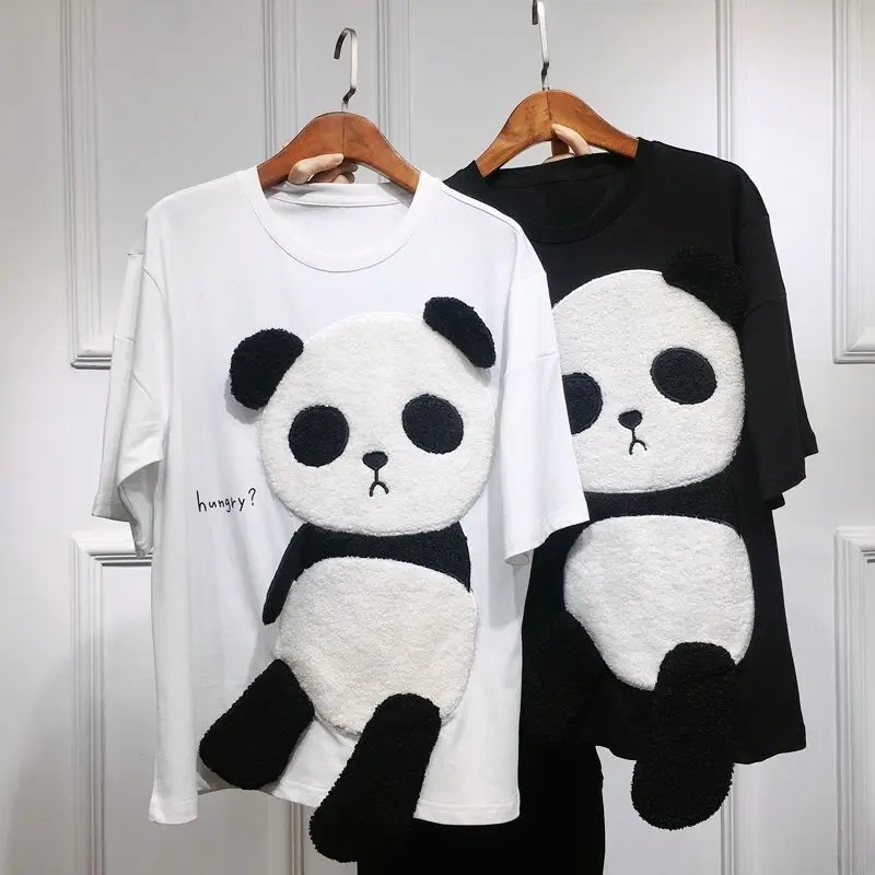 

Hot 2022 T-shirt Women's Short Sleeve Plus Size Summer Bear Half Sleeve Top Loose Mid-length Tshirt panda Graphic Tee