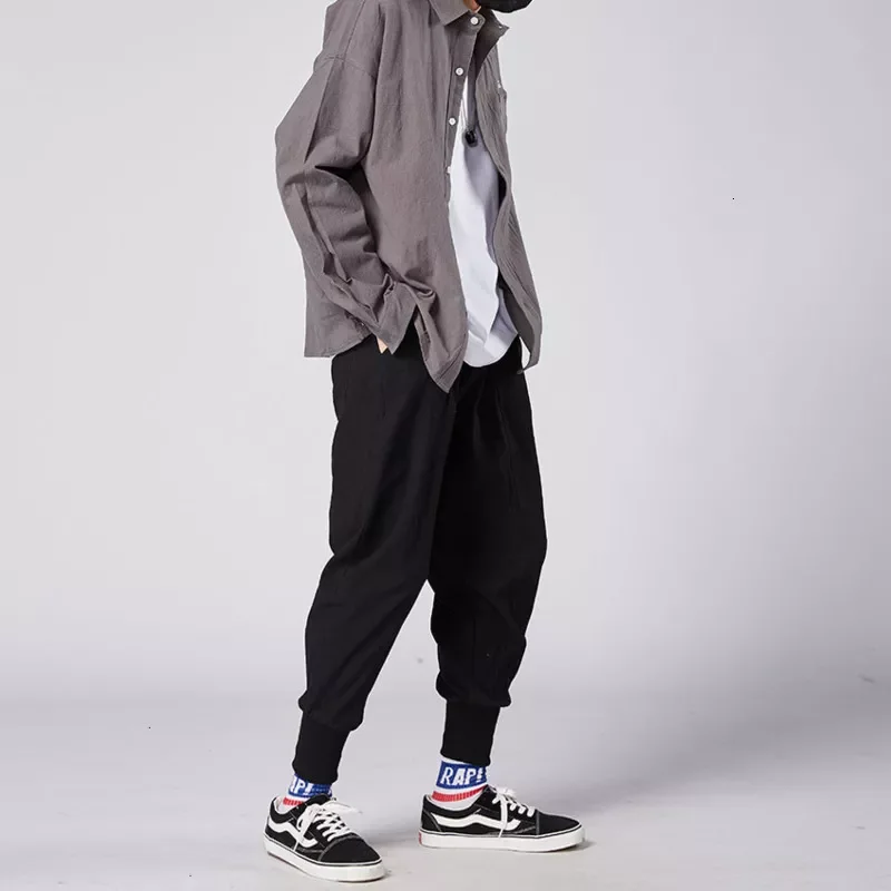 

Men Streetwear Casual Harem Pants Male Trouser Solid Color Pants Men's Cotton Linen Jogger Pants