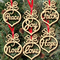 6pcs hanging hollow out heart peace love joy faith noel hope christmas craft wooden christmas tree decorations ornaments