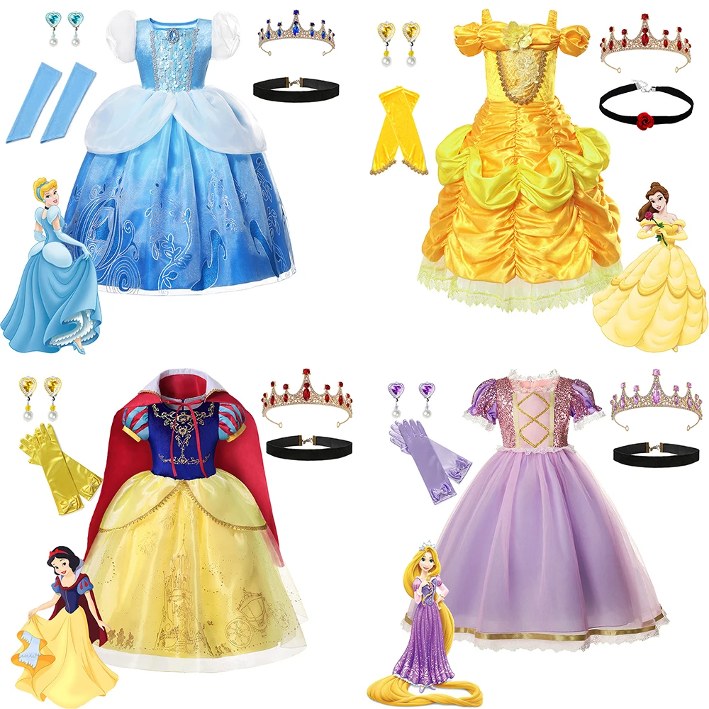 

Disney Party Dress Cinderella Belle Snow White Aurora Rapunzel Isabela Princess Dress Girls Birthday Wedding Prom Dance Costume