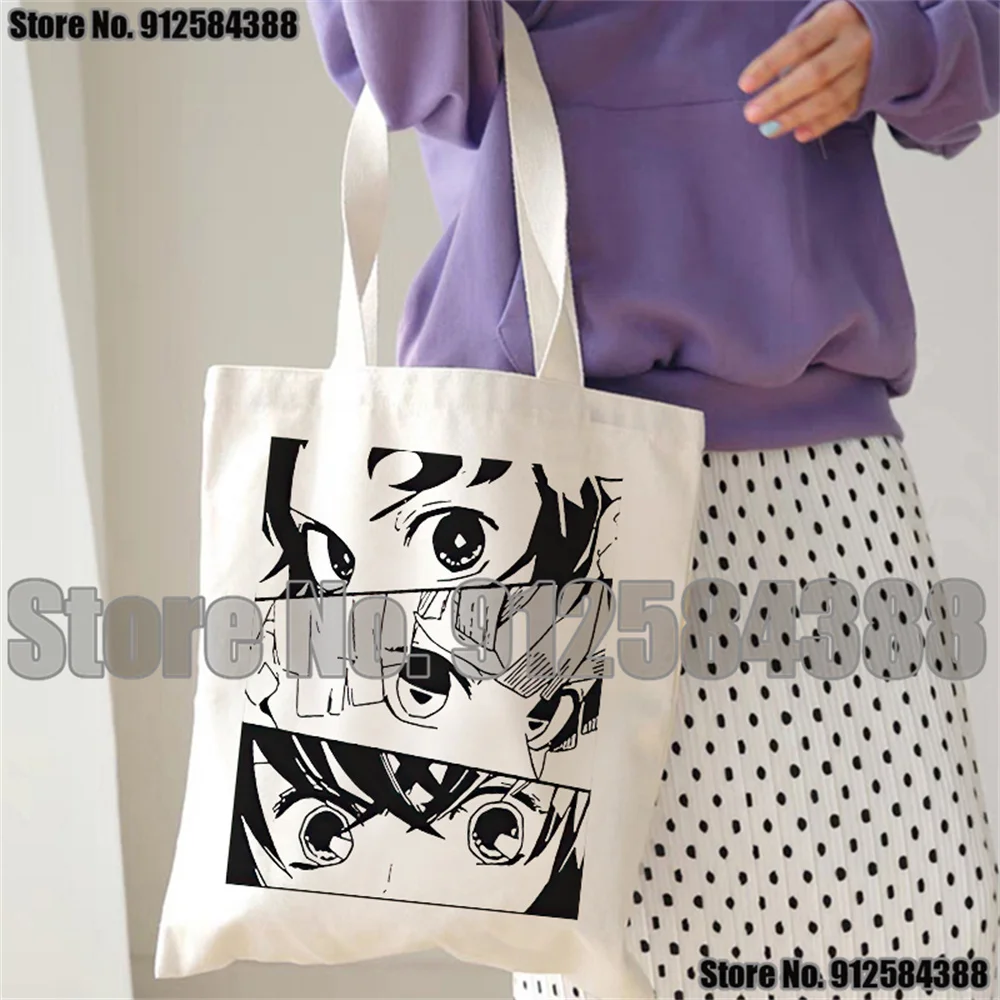 

Japanese Anime Y2K Street Women Bag Casual Harajuku Shopper Bag Cartoon Punk Demon Slayer Canvas Bag Vintage Women Shoulder Bags