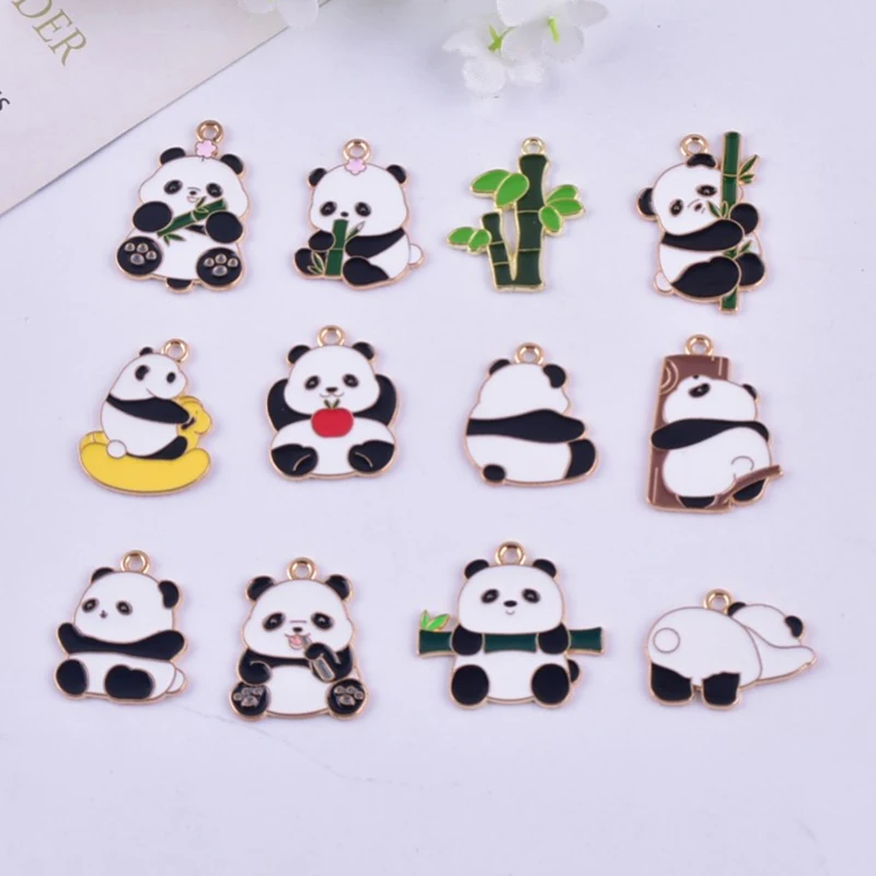 

10pcs Oil Drops Panda Family Bamboo Alloy Charms Multicolor Pendant DIY Jewelry Necklace Bracelets Metal Pendants