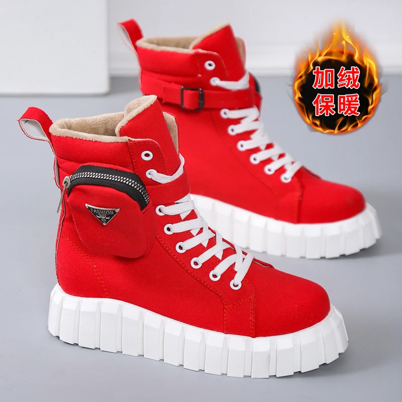 36-43 Autumn New Low-heeled Thick-soled Sneakers Women's Ankle Boots Wedge Heel Winter Plus Velvet Warm Small Bag Snow Boots