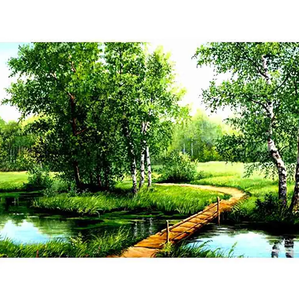 Landscape Series Cross Stitch 14CT Ecological Cotton Thread unPrinting Embroidery Home Decoration Hanging Painting green forest