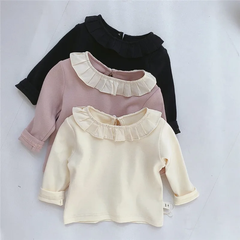 

2023 Summer Newborn Baby Girls' Long-sleeved T-shirt Korean Baby Bottoming Shirt Tops Baby Cotton Edge T-shirt