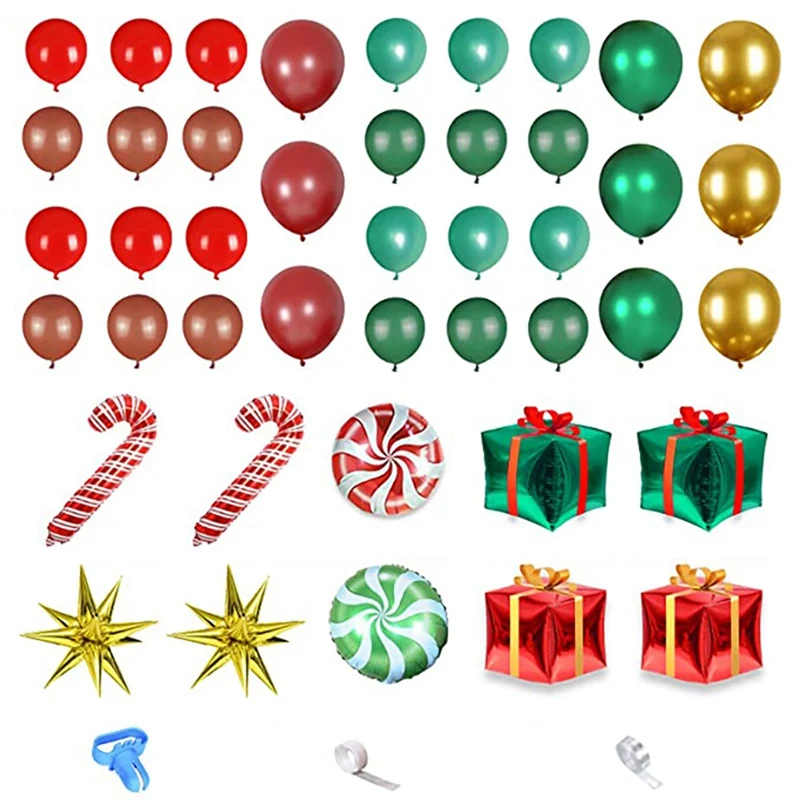 

Hot Sale 233PCS Christmas Red And Green Gift Box Cane Balloon Chain Set Festive Theme Christmas Party Balloons Decoration