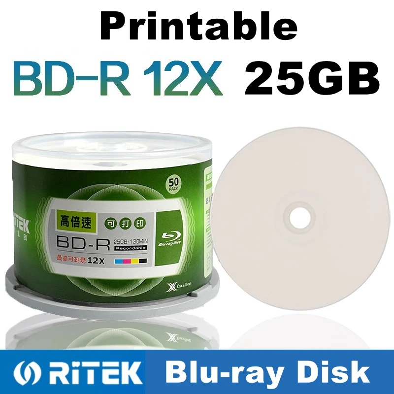Фото 50 шт./кор. Ritek BD-R 25 ГБ пустой диск для печати Blu-ray 1-12X 130 минут записывающий диск Blu-ray №2