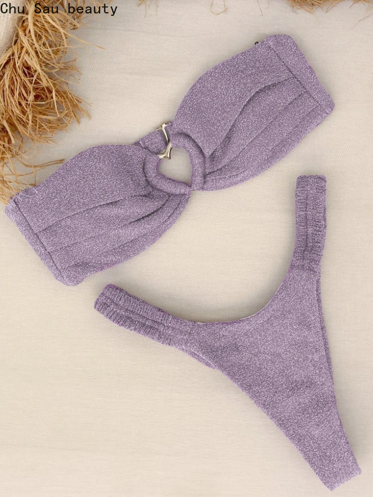 

Chu Sau beauty 2023 женский модный сексуальный бикини бандо Шикарный купальник с вырезами комплект бикини с низкой талией купальные костюмы Пляжная одежда