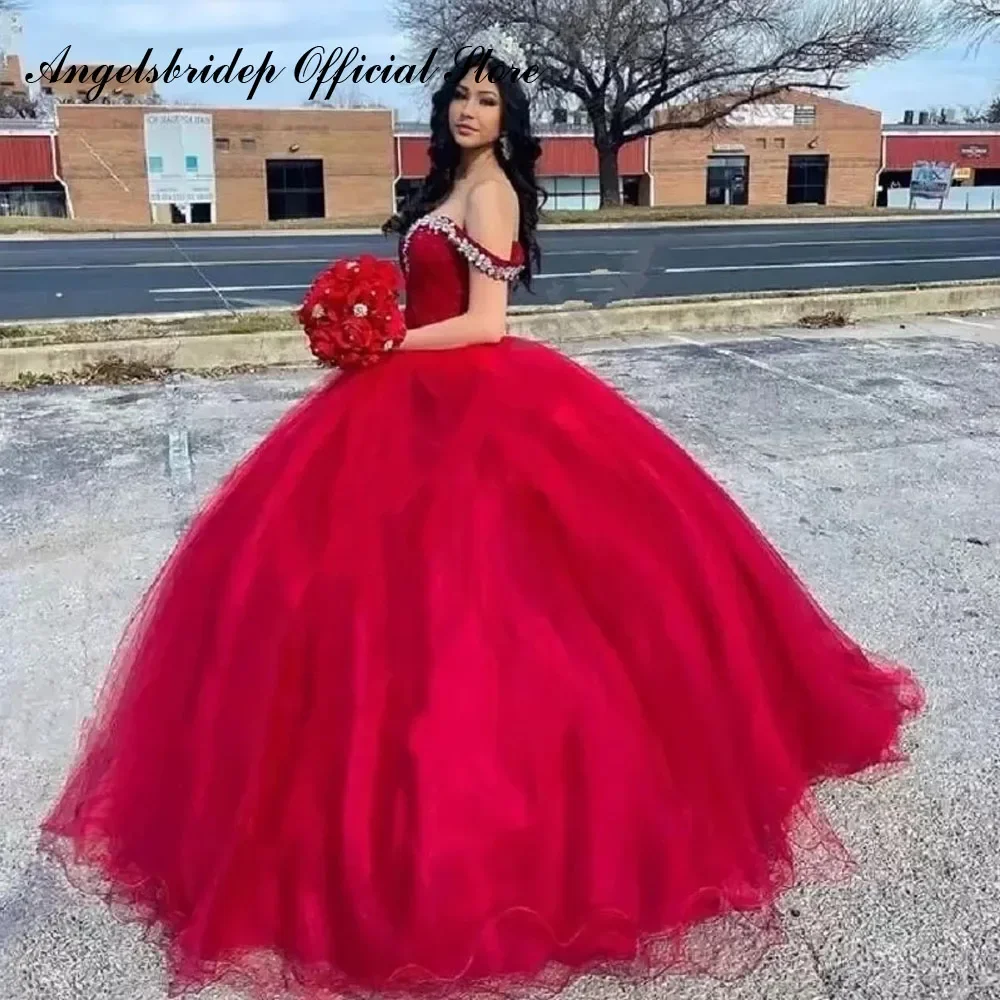 

Sweetheart Ball Gown Quinceanera Dresses Vestidos De 15 Anos Lace Beaded Crystals Off-Shoulder Birthday Party Gowns