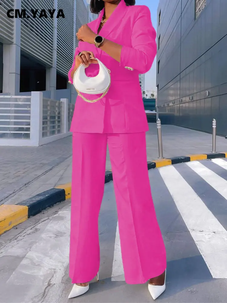 

Женский костюм с двубортным блейзером CM.YAYA и прямыми брюками, модный уличный Женский комплект из двух предметов, осенне-зимний сезон 2022