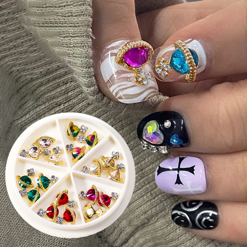 

6-Grid Disc 3D Charm Luxury Nail Art Supplies Colorful Planet Saturn Large Crystal Nail Rhinestone DIY Nail Art Decoration