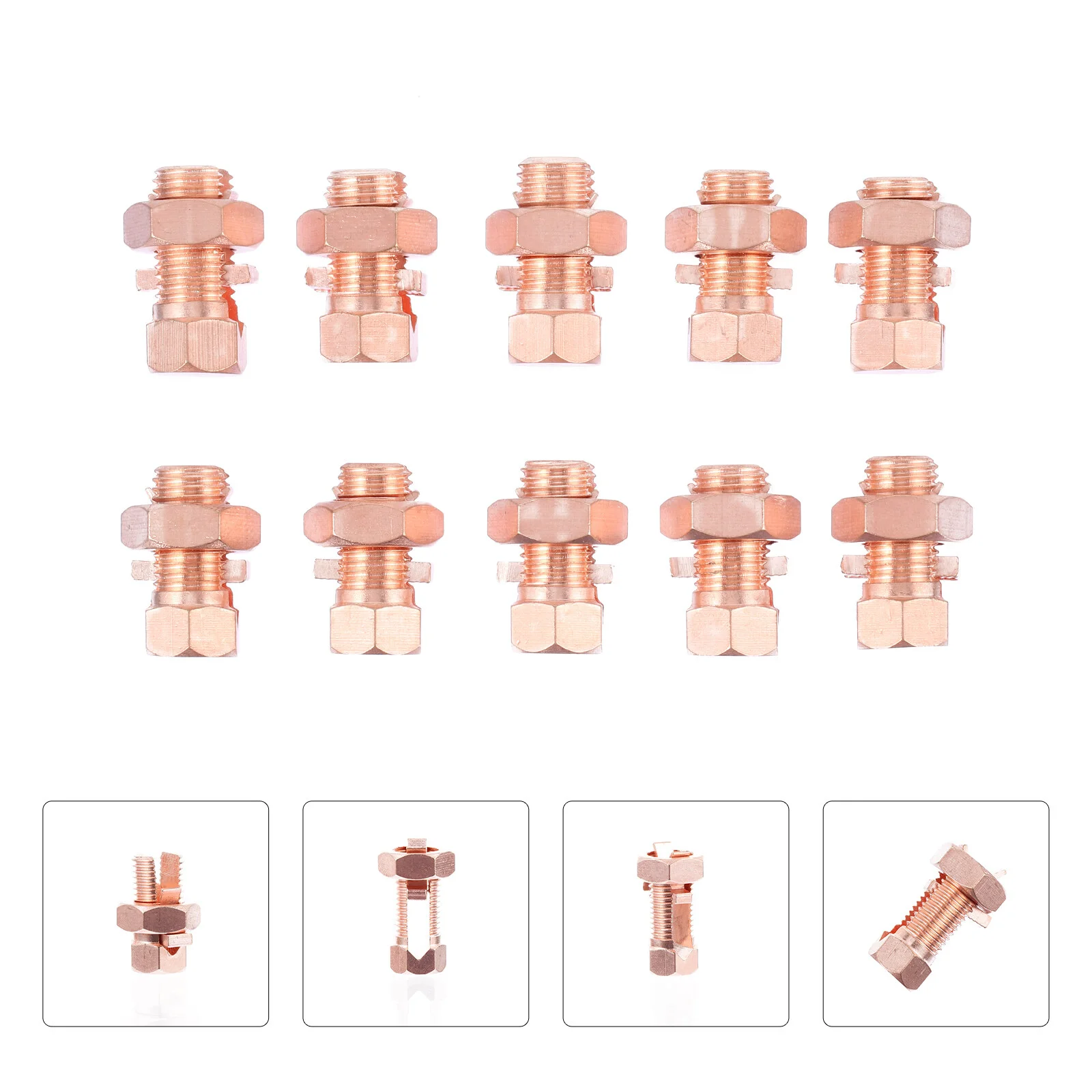 

10 Pcs Strength Copper Bolt Clamp Grounding Split Copper Strength Connector Bonding Antenna Electric Wire