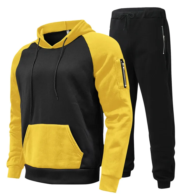 2023 Spring and Autumn New Patch Sportswear Men Set Casual Hooded Sweater+Drawstring Pants 2-Piece Set Men's Street Clothing