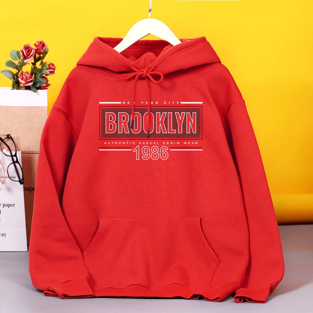 

Brooklyn New York City 1986 Print Women Hoody Autumn High Quality Sweatshirt Street Casual Hooded Fleece Warm Clothing For Woman