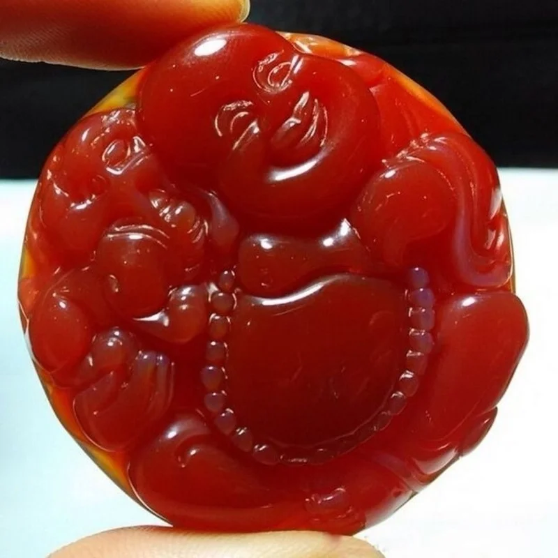 

Natural Ice Brazilian Red Agate Big Belly Maitreya Peace Pendant Women Sweater Chain Pendant