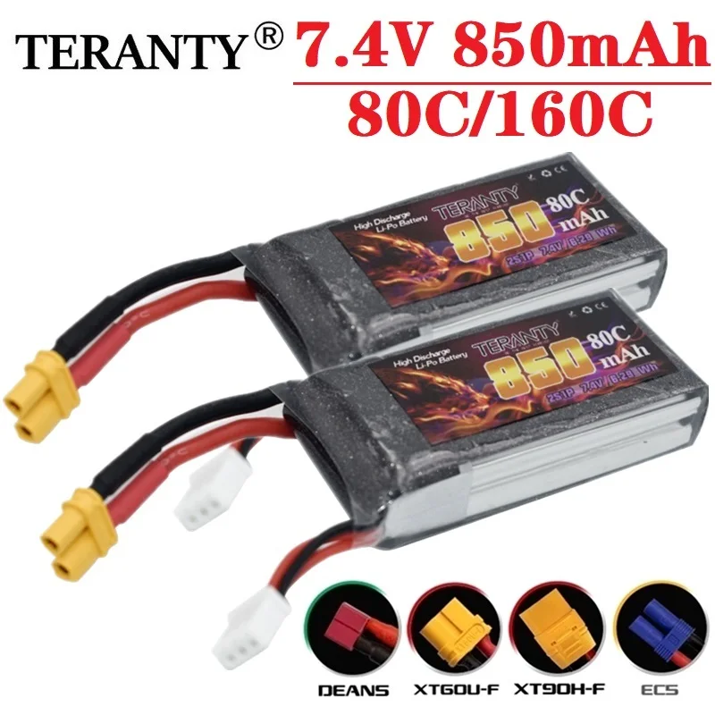 

2PCS/Set MAX 160C TERANTY 2S 7.4V 850mAh 80C LiPo Battery XT30 Plug for FPV Racing Drone 4 axis UAV RC Quadcopter RC Drone Parts